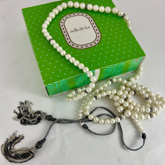 Stella & Dot Pearl Necklace with Silver Tassels - Picture 1 of 10